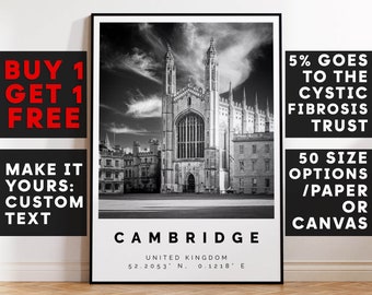 Cambridge Print,Cambridge Wall Art,Cambridge Black and White Poster,Personalized Birthday Travel Gift Present Artwork Uk 12440a