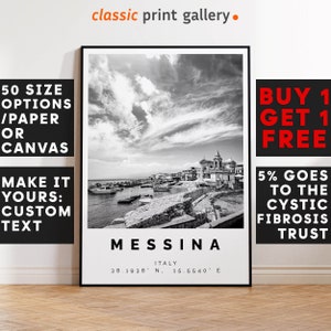 Messina Poster Black and White Print, Messina Wall Art, Messina Travel Poster, Messina Photo Print,Italy,5966
