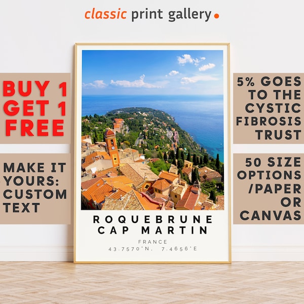 Roquebrune-Cap-Martin Print Wall Art Colorful Poster,Personalized Birthday Travel Gift Present Photography Artwork France 13132