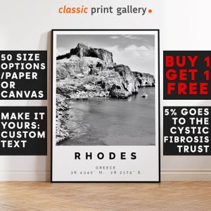 Rhodes Poster Black and White Print, Rhodes Wall Art, Rhodes Travel Photo, Rhodes Map, Greece Poster, Greece Print, 4295
