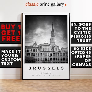 Brussels Print,Brussels Wall Art,Brussels Black and White Poster,Personalized Birthday Travel Gift Present Artwork Belgium 12433a6