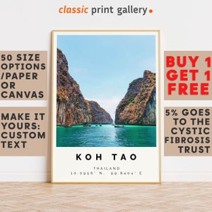 Koh Tao Poster Colorful Print, Koh Tao Wall Art, Koh Tao Photo Decor, Koh Tao Gift Travel Print,Vintage Art Print,8222