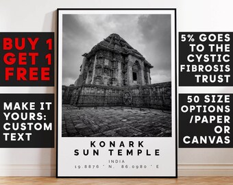 Konark Sun Temple Print Wall Art Black and White Poster,Personalized Birthday Travel Gift Present Photography Artwork India 14995a