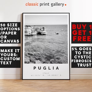 Puglia Poster Black and White Print, Puglia Wall Art, Puglia Travel Photo, Puglia Map, Italy Poster, Italia Print, 4326