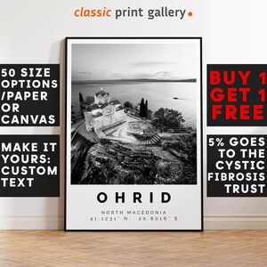 Ohrid Poster Black and White Print, Ohrid Wall Art, Ohrid Travel Photo, Ohrid Map, North Macedonia Poster, North Macedonia Print, 4491