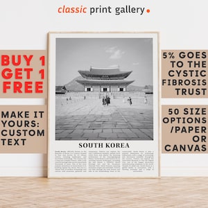 South Korea Print, South Korea Wall Art, South Korea Black and White Poster, Personalized Birthday Travel Gift Present Asia 12260a2