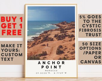 Surf Poster,Anchor Point Print,Anchor Point Wall Art,Anchor Point BW Poster,Beach Travel,Surf Gift,Tropical Art Morocco 15277