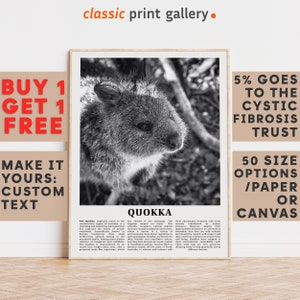 Quokka Print, Quokka Wall Art Poster, Black White Classroom Teacher Gift Present Kids Room Nursery Photography Artwork Biology Art 14779a