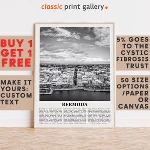 Bermuda Print, Bermuda Wall Art, Bermuda Black and White Poster, Personalized Birthday Travel Gift Present North Atlantic Ocean 11498a