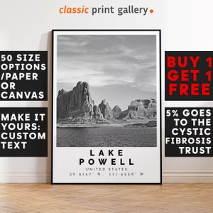 Lake Powell Poster Black and White Print, Lake Powell Wall Art, Lake Powell Travel Photo, Lake Powell Map,Arizona Poster,Arizona Print, 3773