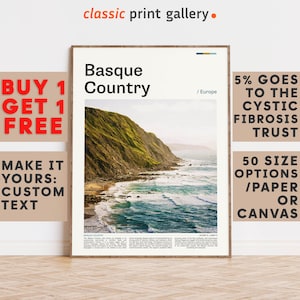 Basque Country Print, Basque Country Wall Art, Basque Country Color Poster With Text, Personalized Birthday Travel Gift, Spain 11482b3