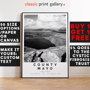 County Mayo Poster Black and White Print, County Mayo Wall Art, County Mayo Travel Poster, County Mayo Photo Print,Ireland,5773