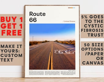 Route 66 Print, Route 66 Wall Art, Route 66 Color Poster With Text, Personalized Birthday Travel Gift Present Photography, USA 12183b