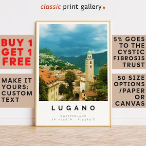 Lugano Print,Lugano Wall Art,Lugano Colorful Poster,Personalized Birthday Travel Gift Present Artwork Switzerland 12533b
