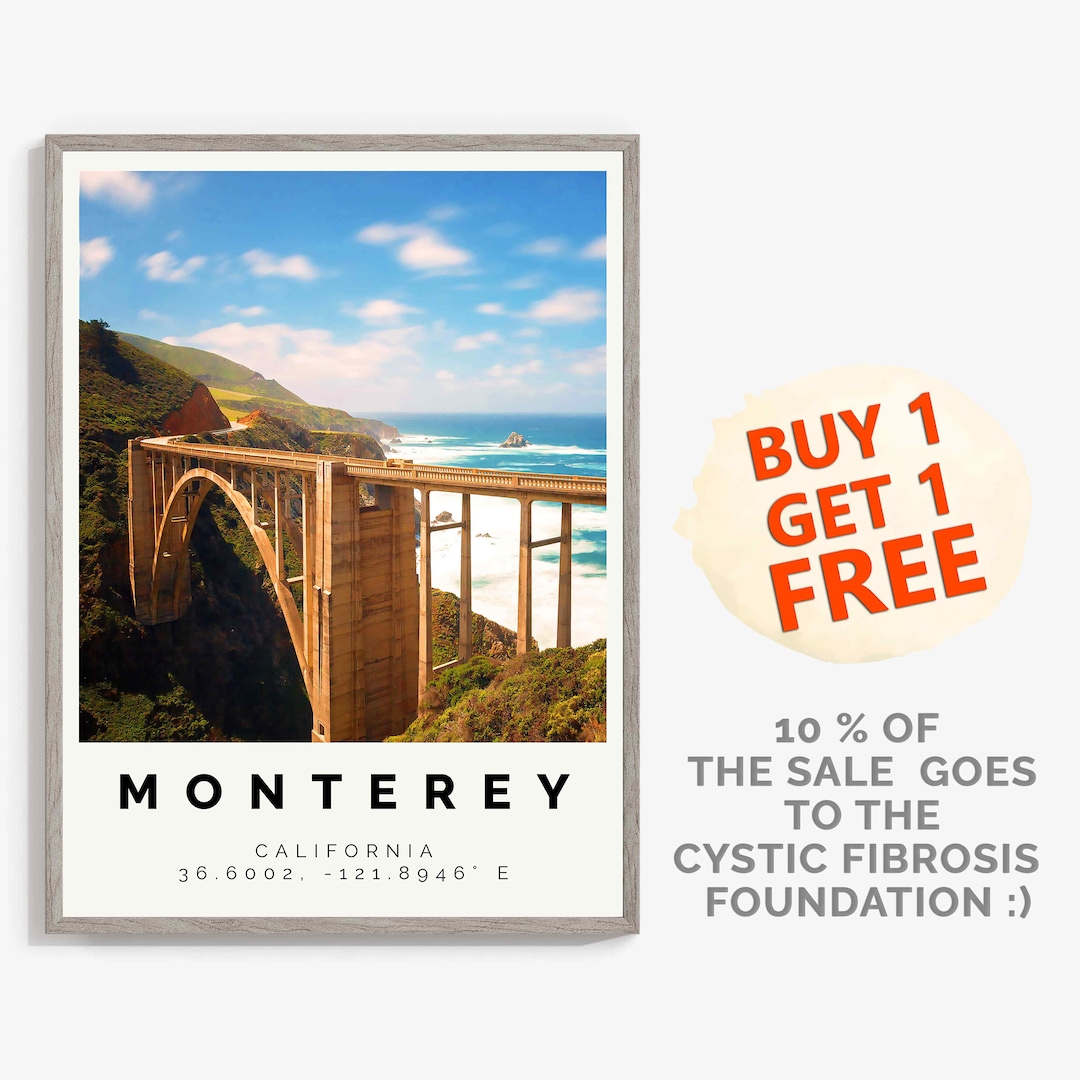 Monterey Poster Colorful Print Monterey Wall Art Monterey Etsy