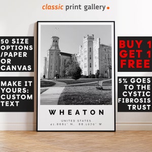 Wheaton Poster Black and White Print Illinois, Wheaton Wall Art, Wheaton Travel Photo, Wheaton Map, Illinois Poster, Illinois Print, 3868
