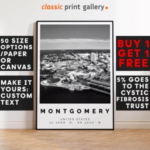 Montgomery Poster Black and White Print, Montgomery Wall Art, Montgomery Travel Poster, Montgomery Photo Print, Alabama, USA, 2912
