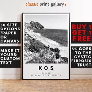 Kos Poster Black and White Print, Kos Wall Art, Kos Travel Photo, Kos Map, Greece Poster, Greece Print, 3725