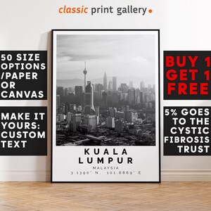 Kuala Lumpur Poster Black and White Print, Kuala Lumpur Wall Art, Kuala Lumpur Travel Photo, Kuala Lumpur Map, Malaysia Print, 3745