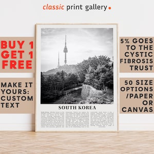 South Korea Print, South Korea Wall Art, South Korea Black and White Poster, Personalized Birthday Travel Gift Present Asia 12260a1