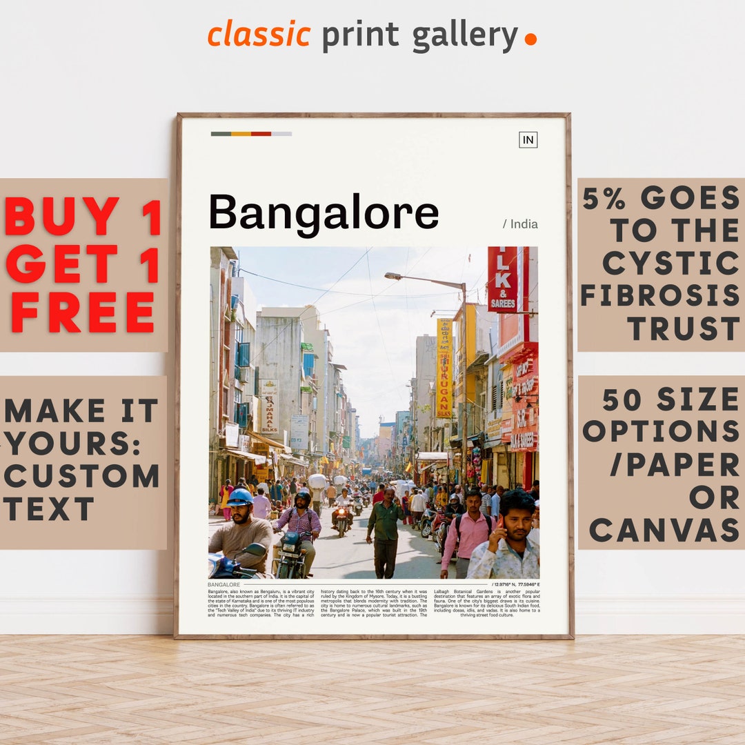 Bangalore Print, Bangalore Wall Art, Bangalore Color Poster With Text