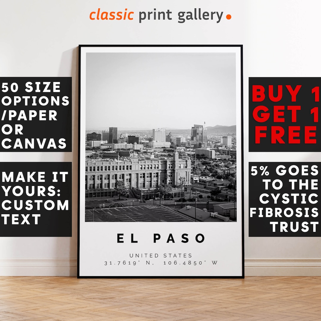 El Paso Poster Black and White Print, El Paso Wall Art, El Paso Travel