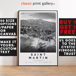 Saint Martin Poster Black and White Print, Saint Martin Wall Art, Saint Martin Travel Photo, Saint Martin Map, Saint Marteen 4255