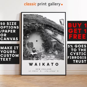 Waikato Poster Black and White Print, Waikato Wall Art, Waikato Travel Photo, Waikato Map, New Zealand Poster, New Zealand Print, 3892