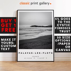Palavas-les-flots Print Wall Art Black and White Poster,Personalized Birthday Beach Travel Gift Coastal Photography France 15647a