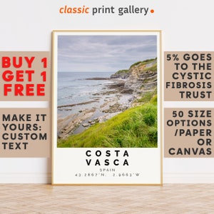 Costa Vasca Print,Costa Vasca Wall Art,Costa Vasca Colorful Poster,Personalized Birthday Beach Travel Gift Coastal Spain 15529