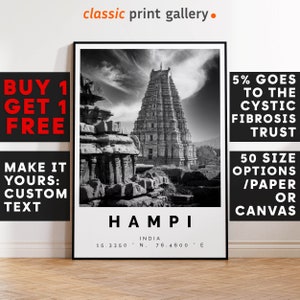 Hampi Print,Hampi Wall Art,Hampi Black and White Poster,Personalized Birthday Travel Gift Present Photography Artwork India 15010a