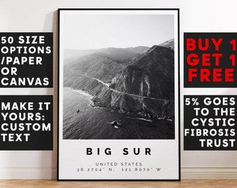 Big Sur Poster Black and White Print, Big Sur Wall Art, Big Sur Travel Poster, Big Sur Photo Print, California,USA,4790