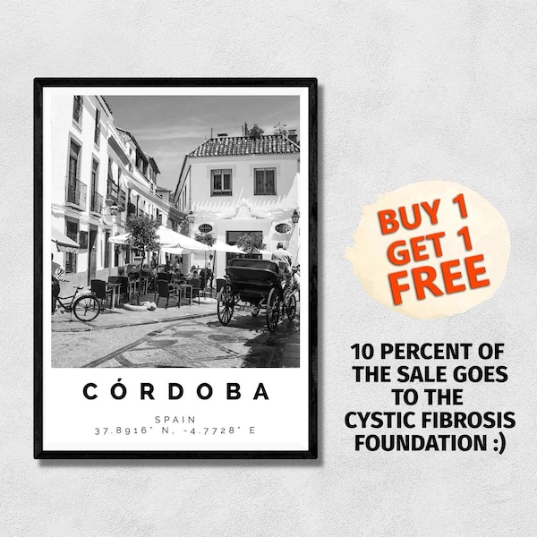 Cordoba Poster Black and White Print, Cordoba Wall Art, Cordoba Travel Poster Photo, Cordoba Map, Spain, Europe, 3308