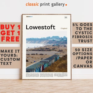 Lowestoft Print, Lowestoft Wall Art, Lowestoft Color Poster With Text, Personalized Birthday Travel Gift Present Photography, UK 11926b