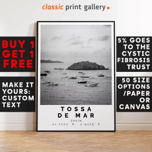 Tossa de Mar Print,Tossa de Mar Wall Art,Tossa de Mar Black and White Poster,Personalized Birthday Travel Gift Present Spain 12820a