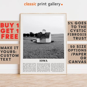 Iowa Print, Iowa Wall Art, Iowa Black and White Poster, Personalized Birthday Travel Gift Present Photography  Artwork, USA 11804a