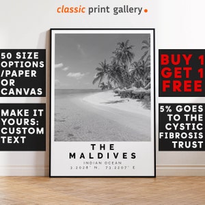 Maldives Poster,Maldives Print,Maldives Black and White Photographic Art, Wedding gift, Coordinates Poster, Travel Gift,  4029