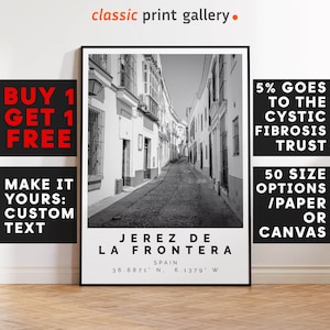 Jerez de la Frontera Print Wall Art Black and White Poster,Personalized Birthday Travel Gift Present Photography Artwork Spain 12679a