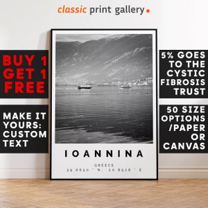 Ioannina Print,Ioannina Wall Art,Ioannina Black and White Poster,Personalized Birthday Travel Gift Present Artwork Greece 14311a