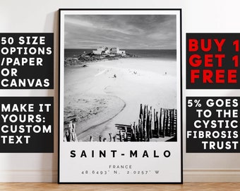 Saint-Malo Poster Black and White Print, Saint-Malo Wall Art, Saint-Malo Travel Poster, Saint-Malo Photo Print,France,5916