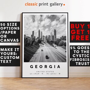 Georgia Poster Black and White Print, Georgia Wall Art, Georgia Travel Poster Photo, Georgia Map, USA Poster, State Print, 3470