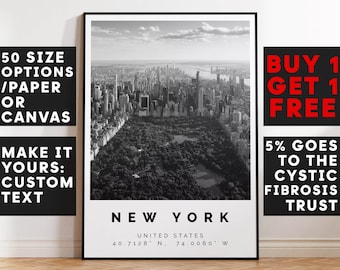 New York Poster Black and White Print, New York Wall Art, New York Travel Photo, New York Map, New York Skyline, Central Park, 4528