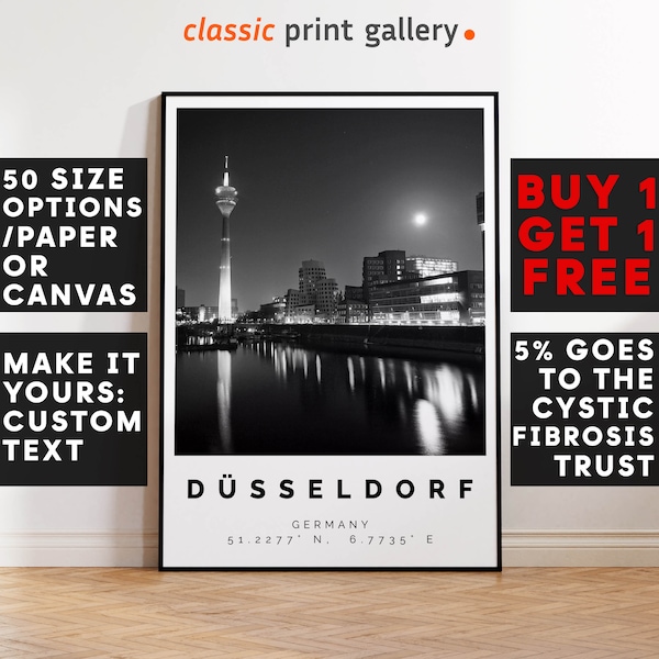 Dusseldorf Print Black and White Photo, Dusseldorf Wall Art, Dusseldorf Travel Poster, Dusseldorf Photo Print, Düsseldorf Decor, 3405