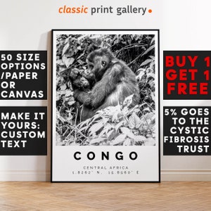 Congo Poster Black and White Print, Congo Wall Art, Congo Photo Print, Congo Gift Travel Decor,Africa,6220