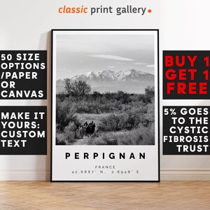 Perpignan Poster Black and White Print, Perpignan Wall Art, Perpignan Travel Photo, Perpignan Map, France Poster, France Print, 4407
