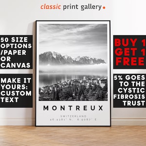 Montreux Poster Black and White Print, Montreux Wall Art, Montreux Travel Poster, Montreux Photo Print,Switzerland,6033