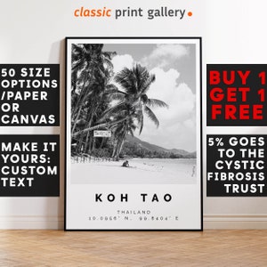 Koh Tao Poster,Ko Tao Print, Coastal Wall Art, Beach Decor, Tropical Wall Art, Beach Travel Poster, Sea Travel Art, Honeymoon souvenir, 3720