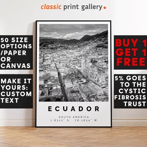 Ecuador Poster Black and White Print, Ecuador Wall Art, Ecuador Travel Photo, Ecuador Map, South America Poster Print, 4612a
