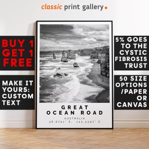 Great Ocean Road Print Wall Art Black and White Poster,Personalized Birthday Travel Gift Present Photography Artwork Australia 12491a