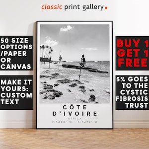 Ivory Coast Poster Black and White Print, Cote d'Ivoire Wall Art Ivory Coast,Travel Poster Photo, Ivory Coast Map, 3327b